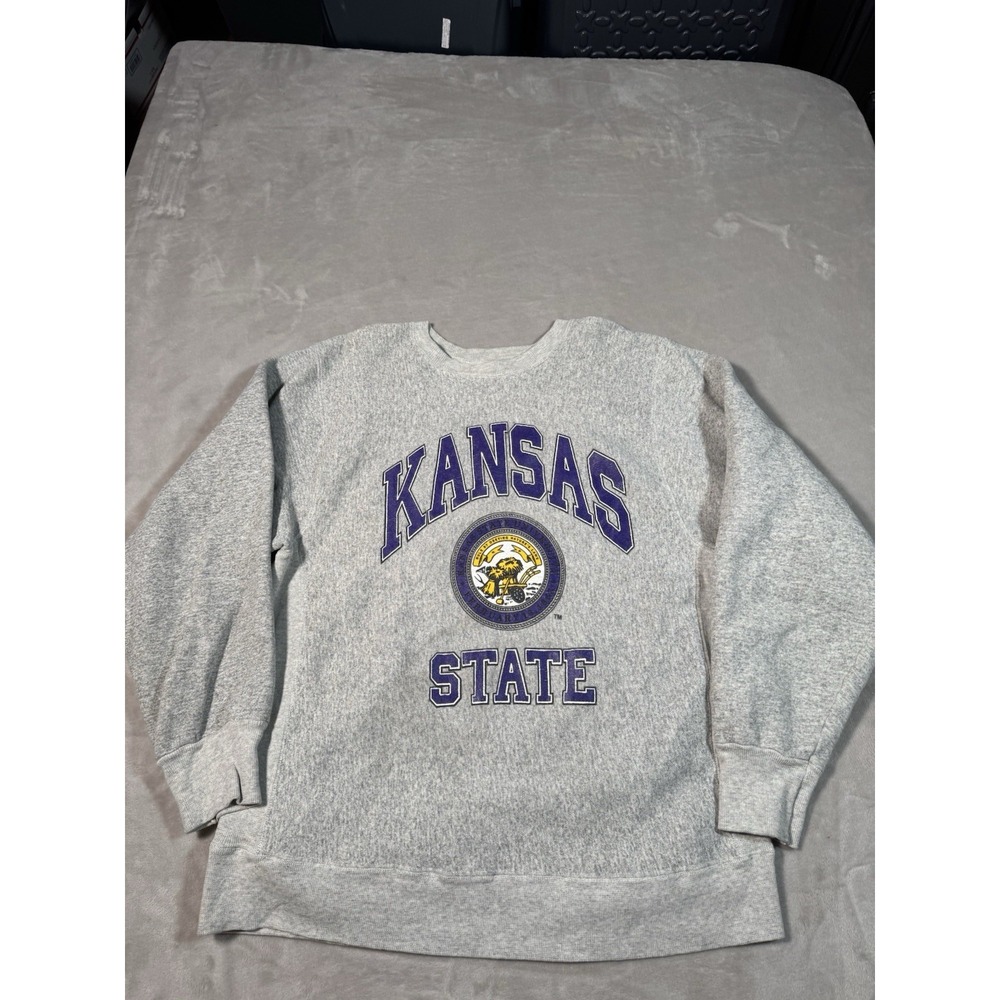 Vintage 90s Kansas State University Crewneck Sweatshirt Size XL Gray Pullover